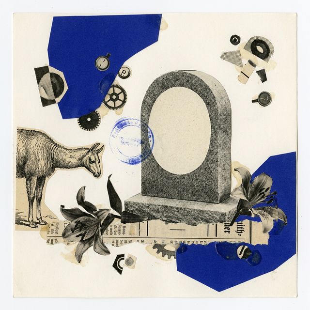 Dada collage of a tombstone for Llama 3 8B Instruct